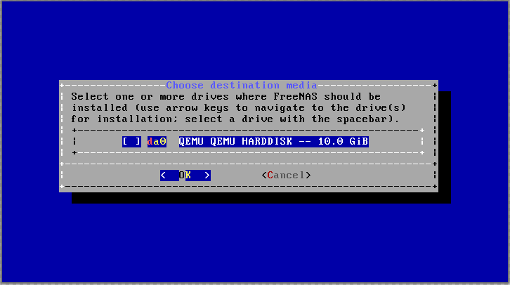 Select the FreeNAS disk