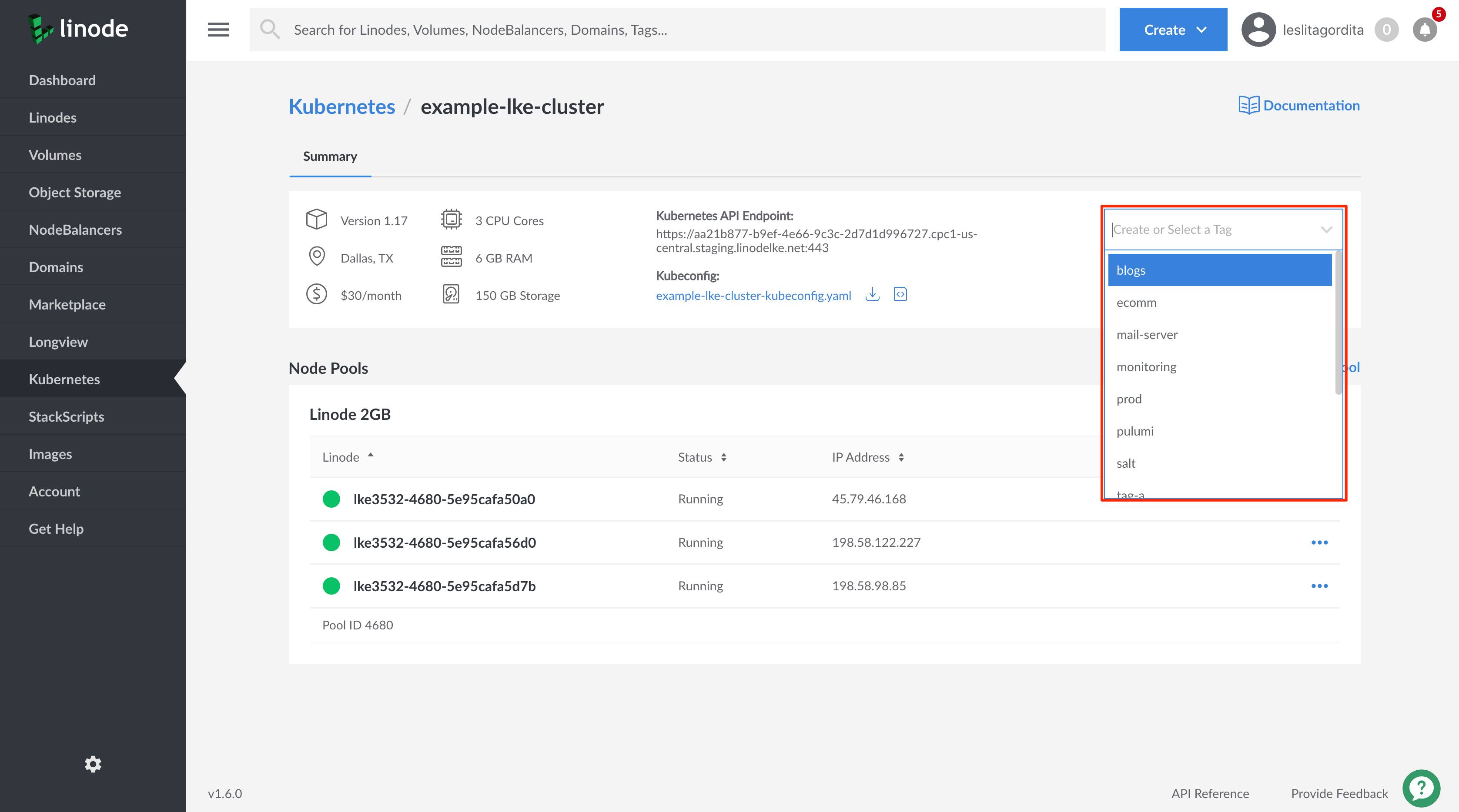 Select and existing tag and add it to your LKE cluster