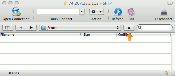 The root user&rsquo;s home directory on a remote server in Cyberduck on Mac OS X.