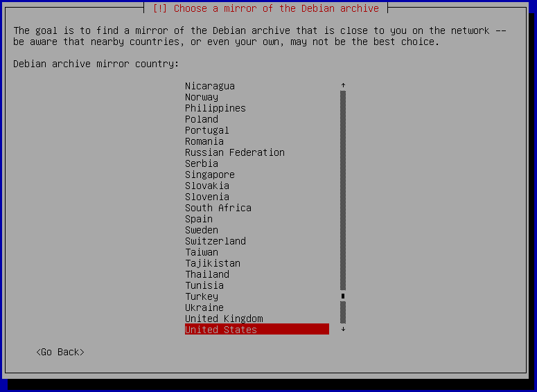 Debian 8 Mirror Location Setting