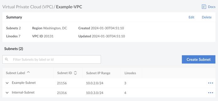 Screenshot of the VPC summary in the Cloud Manager Screenshot of the VPC summary in the Cloud Manager